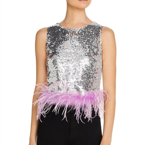 Lucy Paris Sequin top with purple feather trim - Picture 4 of 4